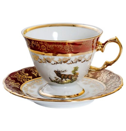 Набор кофейных пар 150 мл 6 шт высокие  Royal Czech Porcelain &quot;Фредерика /Охота красная&quot; / 204026