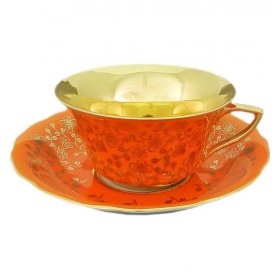 Чайная пара 100 мл Leander "Виндзор /Золотые цветы /оранжевая" 1 / 128724