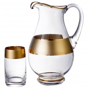 Набор для воды 7 предметов (кувшин 1,5 л + 6 стаканов по 250 мл)  Bohemia "Матовая полоса /золото" AS Crystal / 153825