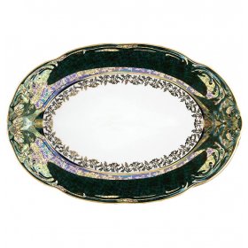 Блюдо 33 см овальное  Roman Lidicky &quot;Фредерика /Золотые листики на зелёном&quot; / 167789