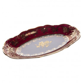 Блюдо 24 см овальное  МаМ декор &quot;Фредерика /Золотая роза /красная&quot; / 222061