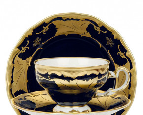 Набор чайных пар 210 мл 6 шт  Weimar Porzellan "Кленовый лист /Кобальт" (подарочный набор) / 024299