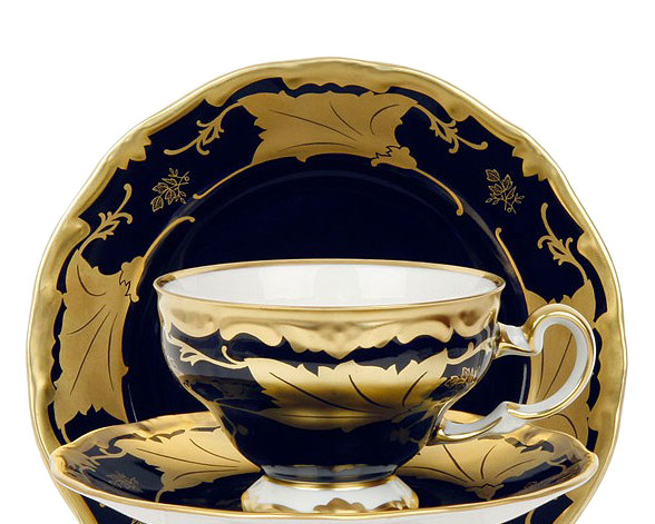 Набор чайных пар 210 мл 6 шт  Weimar Porzellan &quot;Кленовый лист /Кобальт&quot; (подарочный набор) / 024299