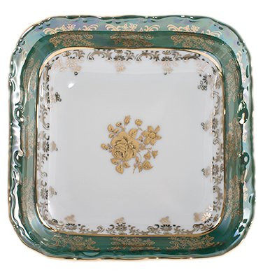Салатник 13 см квадратный  Royal Czech Porcelain &quot;Львов /Золотая роза /Зеленая&quot; / 203886