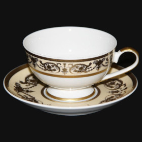 Набор чайных пар 200 мл 6 шт  Bavarian Porcelain &quot;Александрия /Золотой узор на бежевом&quot; / 070710