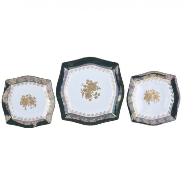Набор тарелок 18 предметов (21,5, 22,5, 27,7 см)  Royal Czech Porcelain &quot;Львов /Золотая роза /Зеленая&quot; / 203885
