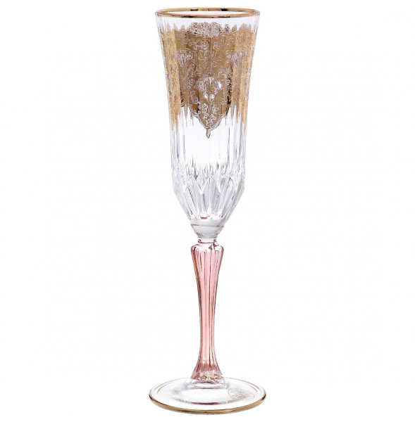 Бокалы для шампанского 180 мл 6 шт  RCR Cristalleria Italiana SpA &quot;Timon /Адажио /Розовые с золотом&quot; / 148407