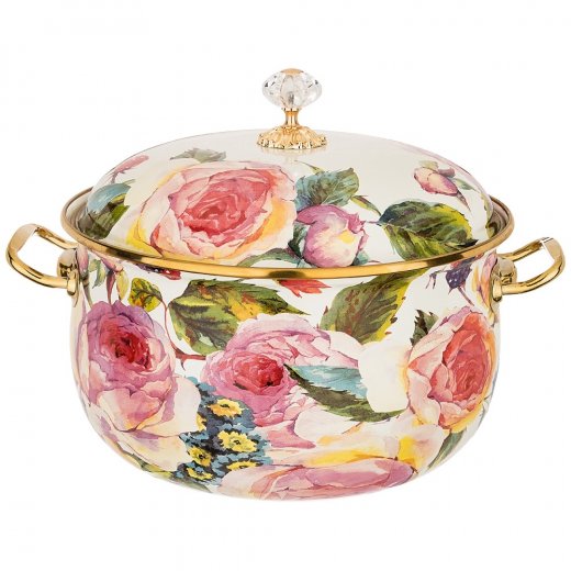 Кастрюля 24 см с крышкой эмалированная 6,1 л  Agness "agness /винтаж /розы" / 196383 — 