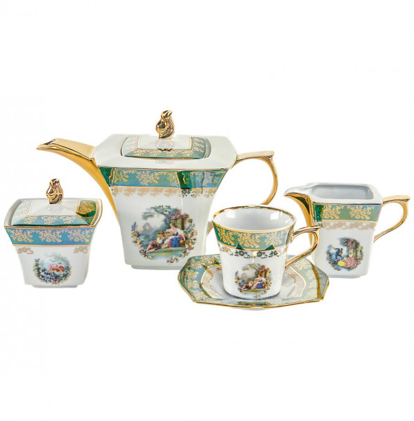 Чайный сервиз на 6 персон 15 предметов  Royal Czech Porcelain &quot;Львов /Барокко зеленое&quot; / 203583