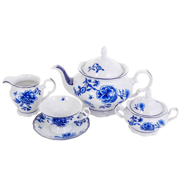 Чайный сервиз на 6 персон 15 предметов  Epiag &quot;Аляска /Цветы /2727 /синие&quot; / 148570
