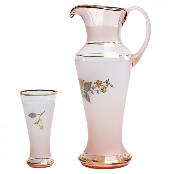 Набор для воды 7 предметов (кувшин + 6 стаканов) карамельно-розовый  Nd Art &quot;Золотая роза&quot; / 200587