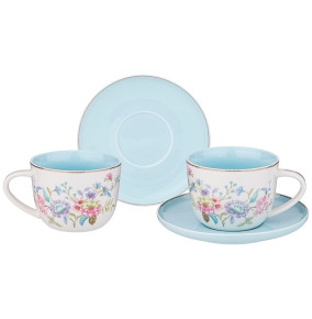Набор чайных пар 250 мл 2 шт  LEFARD "Blossom /Цветы" с голубым внутри / 323090
