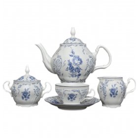 Чайный сервиз на 6 персон 15 предметов  Thun &quot;Бернадотт /Синие розы&quot; (чашка 220 мл увел. ручка) / 153394