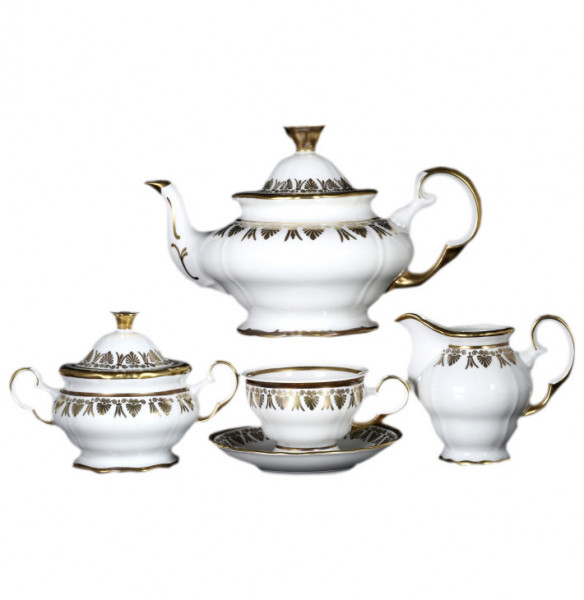 Чайный сервиз на 6 персон 15 предметов  Bohemia Porcelan Moritz Zdekauer 1810 s.r.o. &quot;Анжелика /Золотые узоры&quot; / 045659