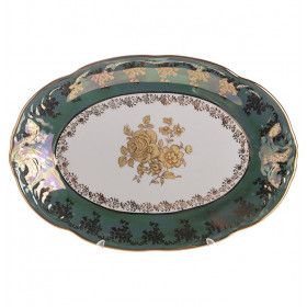 Блюдо 33 см овальное  МаМ декор &quot;Фредерика /Золотая роза /зелёная&quot; / 159587