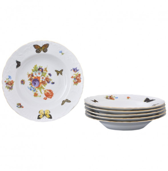 Набор тарелок 22,5 см 6 шт глубокие  Royal Czech Porcelain &quot;Рококо /Бабочки 04&quot; / 203571