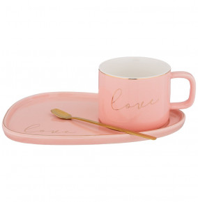 Чайная пара 200 мл с ложкой 3 предмета розовая  LEFARD "Break time /Love" / 206357