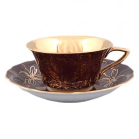 Чайная пара 100 мл  Leander &quot;Виндзор /Золотые цветы /шоколад&quot; / 158702