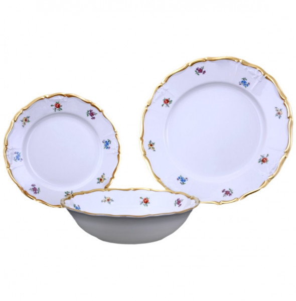 Набор тарелок 18 предметов  МаМ декор &quot;Мария-Луиза /Мелкие цветы /матовое золото&quot; / 096169