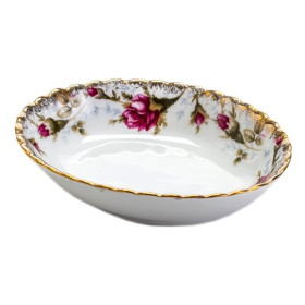 Тарелка для масла 9 см овальная глубокая  Porcelaine Czech Gold Hands "Ивона /Шиповник" / 152986