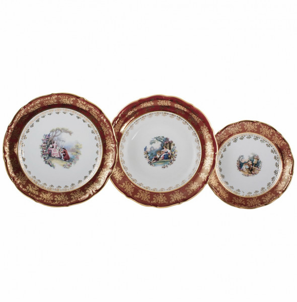 Набор тарелок 18 предметов (19, 23, 25 см)  Royal Czech Porcelain &quot;Фредерика /Барокко красное&quot; / 204652