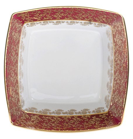 Салатник 14 см квадратный  Royal Czech Porcelain &quot;Львов /Красный /Золотые листики&quot; / 203393