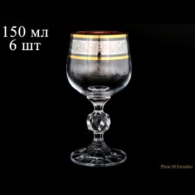 Бокалы для белого вина 150 мл 6 шт  Crystalite Bohemia &quot;Клаудия /Цветочный узор на платине&quot; / 005680