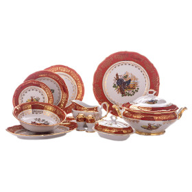 Столовый сервиз на 6 персон 25 предметов  Bavarian Porcelain &quot;Мария-Тереза /Охота красная&quot;  / 002062