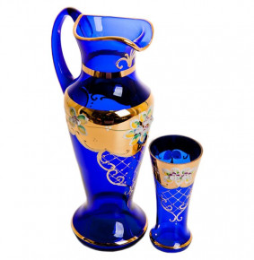 Набор для воды 7 предметов (кувшин + 6 стаканов)  Bohemia "Иксовка /Лепка синяя" / 043555