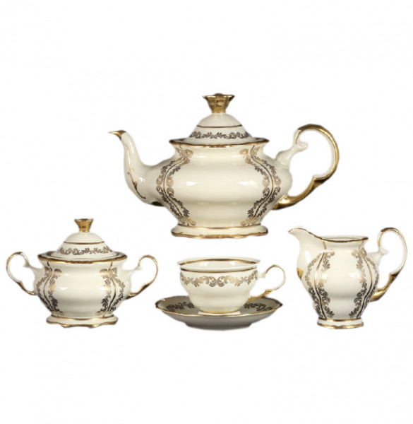 Чайный сервиз на 6 персон 15 предметов  Bohemia Porcelan Moritz Zdekauer 1810 s.r.o. &quot;Анжелика /Золотые вензеля /СК&quot; / 066452