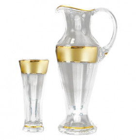 Набор для воды 7 предметов (кувшин 1,5 л + 6 стаканов)  Bohemia "Иксовка /Матовая полоса золото" AS Crystal / 148117