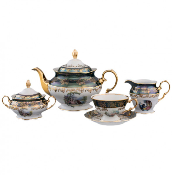 Чайный сервиз на 6 персон 15 предметов  Royal Czech Porcelain &quot;Аляска /Барокко зеленое&quot; / 203581