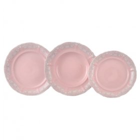 Набор тарелок 18 предметов (19, 23, 25 см)  Leander &quot;Соната /Серый узор /Розовая&quot; / 158474