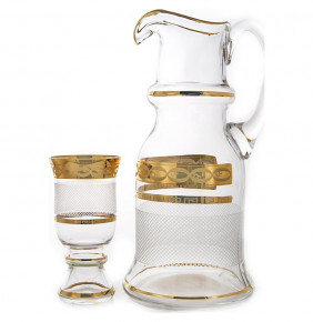 Набор для воды 7 предметов (кувшин + 6 стаканов)  UNION GLASS "Королевский /Каро /Золото 6011" / 092587