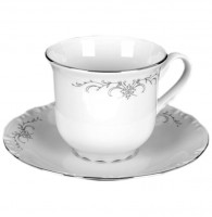 Набор чайных пар 230 мл 6 шт высокие  Thun "Констанция /Серый орнамент /отводка платина"  / 012411