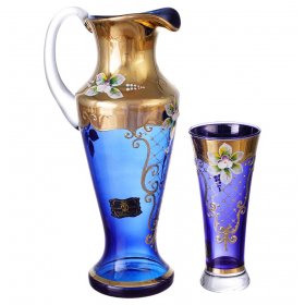 Набор для воды 7 предметов (кувшин 1,5 л + 6 стаканов по 300 мл)  AS Crystal Bohemia "Лепка синяя" AS Crystal  / 166035