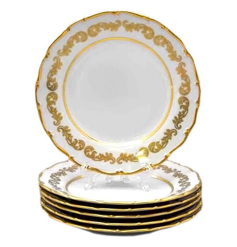 Набор тарелок 21 см 6 шт  Bohemia Porcelan Moritz Zdekauer 1810 s.r.o. &quot;Анжелика /Золотые вензеля&quot; / 010857