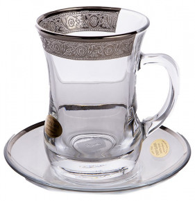 Набор чайных пар 225 мл 6 шт   UNION GLASS "Цветочный узор /Платина" / 159550