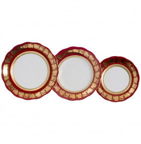 Набор тарелок 18 предметов (19, 23, 25 см)  Royal Czech Porcelain "Аляска /Виноградные листья на красном /Золото" / 203729