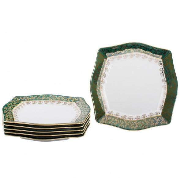 Тарелка 27,7 см  Royal Czech Porcelain &quot;Львов /Зелёный /Золотые листики&quot; / 204364
