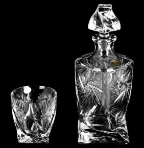 Набор для виски 7 предметов (графин 850 мл + 6 стаканов по 340 мл)  Crystalite Bohemia "Квадро /26008" / 006629
