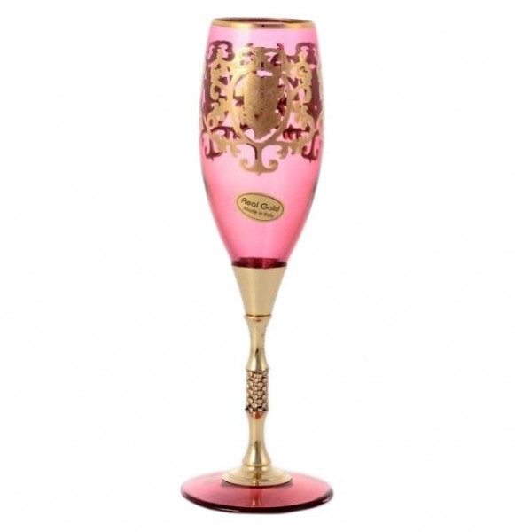 Бокалы для шампанского 230 мл 6 шт  Art Decor &quot;Лирик /Позитано /Ассорти&quot; золотая ножка/стразы / 146368