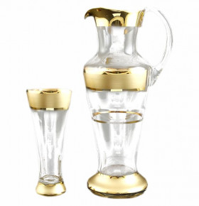 Набор для воды 7 предметов (кувшин 1,5 л + 6 стаканов)  Bohemia "Иксовка /Матовая полоса золото" / 107851