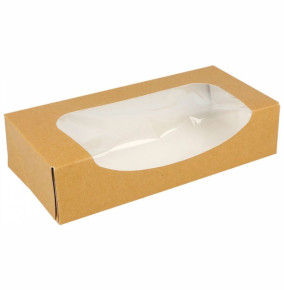 Коробка для суши макарон 20 х 9 х 4,5 см с окном натуральный 50 шт  / 317703