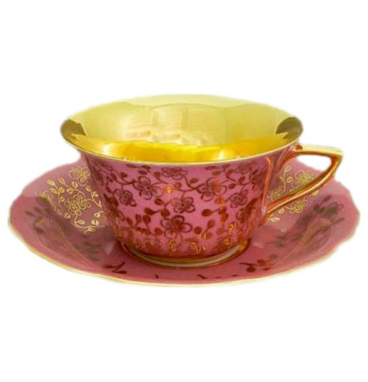 Чайная пара 100 мл  Leander &quot;Виндзор /Золотые цветы /розовая&quot; 1 / 158714