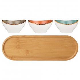 Набор салатников 3 шт на деревянной подставке 27 х 9,2 х 5,3 см  Bronco &quot;Nature /Ассорти&quot; / 275509