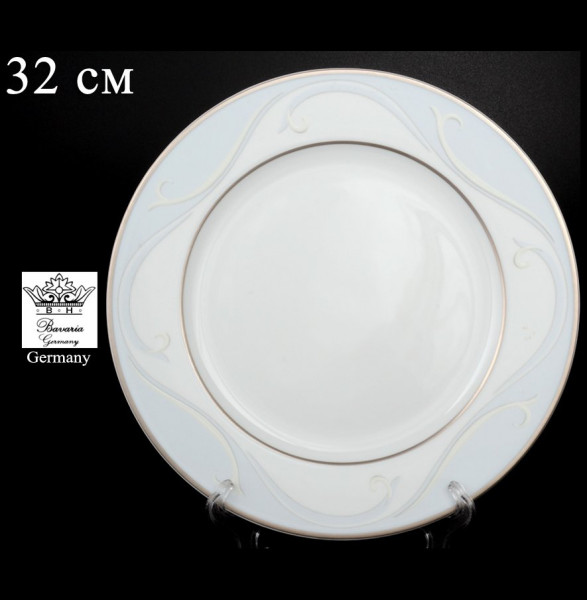 Блюдо 32 см круглое  Bavarian Porcelain &quot;Верона /Голубая волна /платина&quot; / 040449