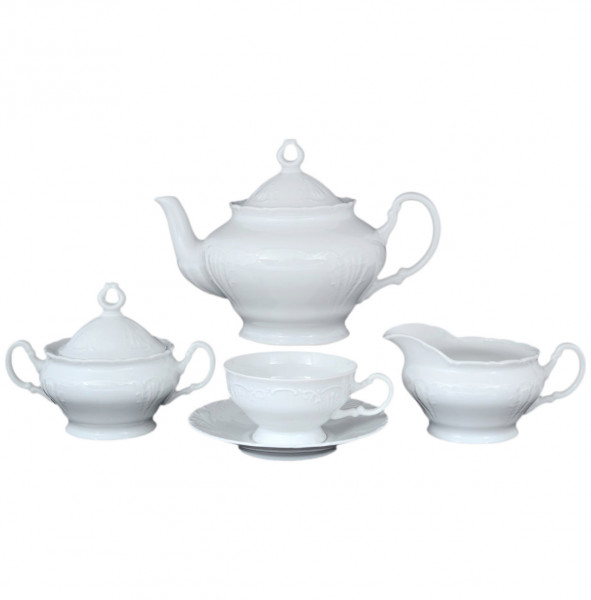 Чайный сервиз на 6 персон 15 предметов низкая чашка  Bohemia Porcelan Moritz Zdekauer 1810 s.r.o. &quot;Лиана /Без декора&quot; / 057648