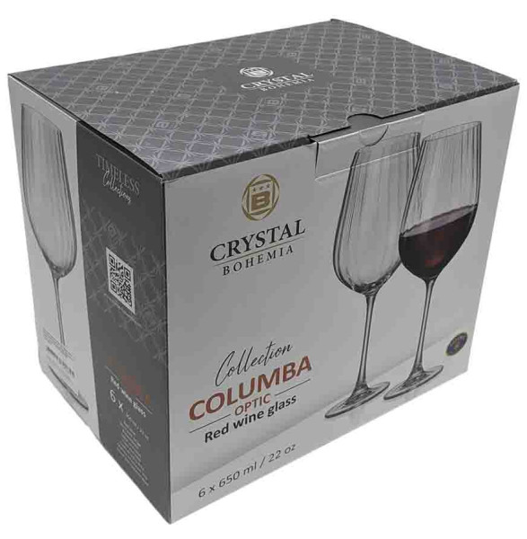 Бокалы для красного вина 650 мл 6 шт  Crystalite Bohemia &quot;Columba /Колумба /Оптика /Отводка золото&quot; / 336701