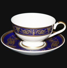 Набор чайных пар 200 мл 6 шт  Bavarian Porcelain &quot;Александрия /Золотой узор на синем&quot; / 070709